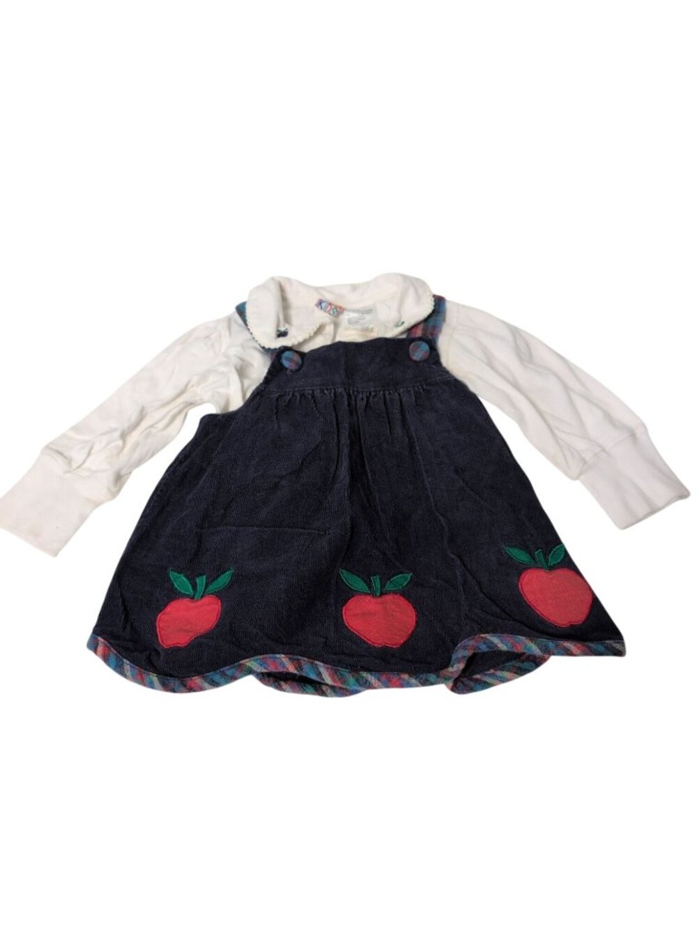Vintage McKids Apple Dress Infant Girls Size 18M Blue Cotton Whimsical Cottage